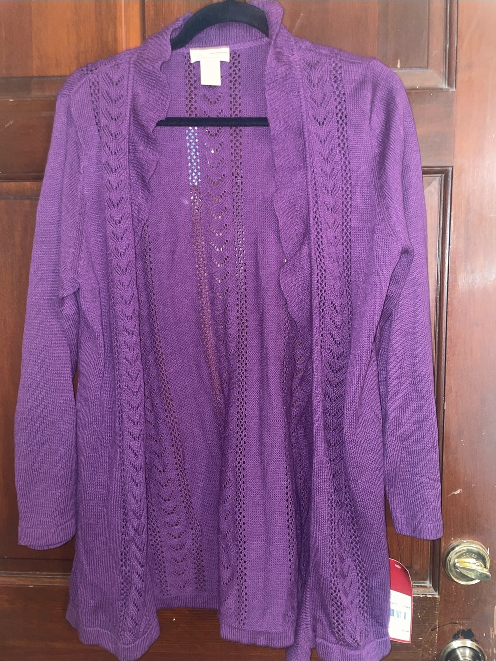 Choices Purple Open-Front Ruffle Lace-Panel Cardigan